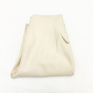 Zara Cream Slack Dress Pants Large Button Wide Leg Rolled Cuff Size Medium NWT